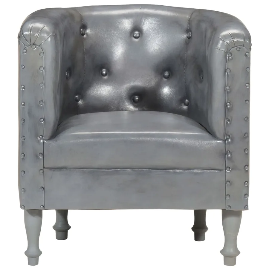Chaise cabriolet Gris cuir véritable - 2