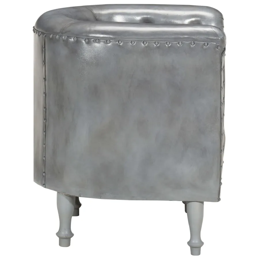 Chaise cabriolet Gris cuir véritable - 3