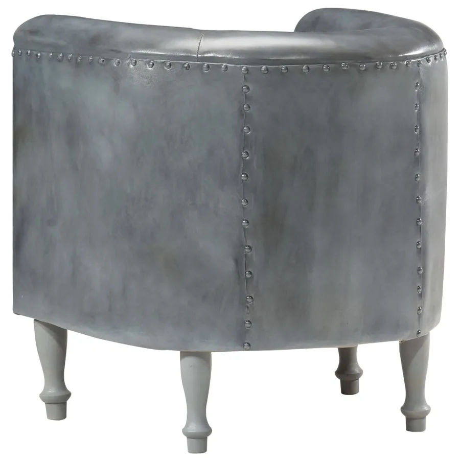 Chaise cabriolet Gris cuir véritable - 4