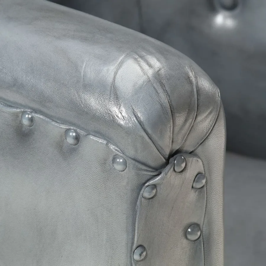 Chaise cabriolet Gris cuir véritable - 7