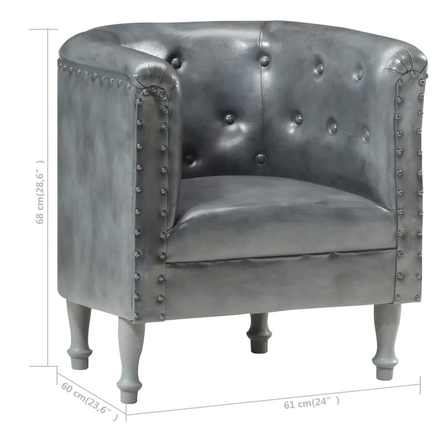 Chaise cabriolet Gris cuir véritable - 8