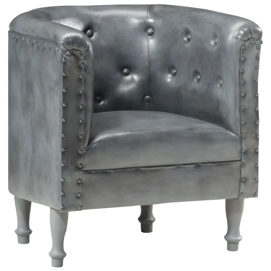 Chaise cabriolet Gris cuir véritable - 9