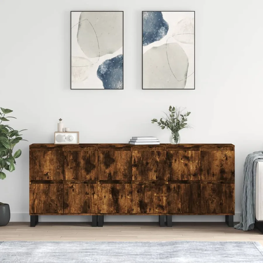 Buffets 3 pcs Chêne fumé Bois d'ingénierie