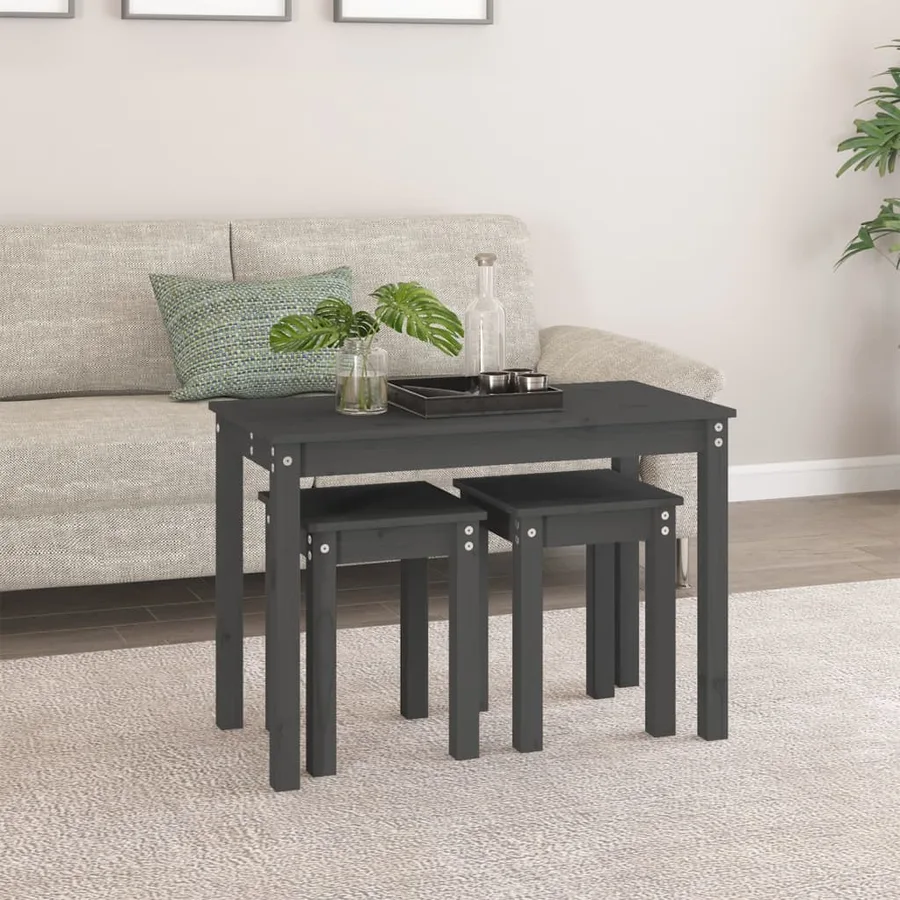 Tables gigognes 3 pcs Gris Bois de pin massif - 3