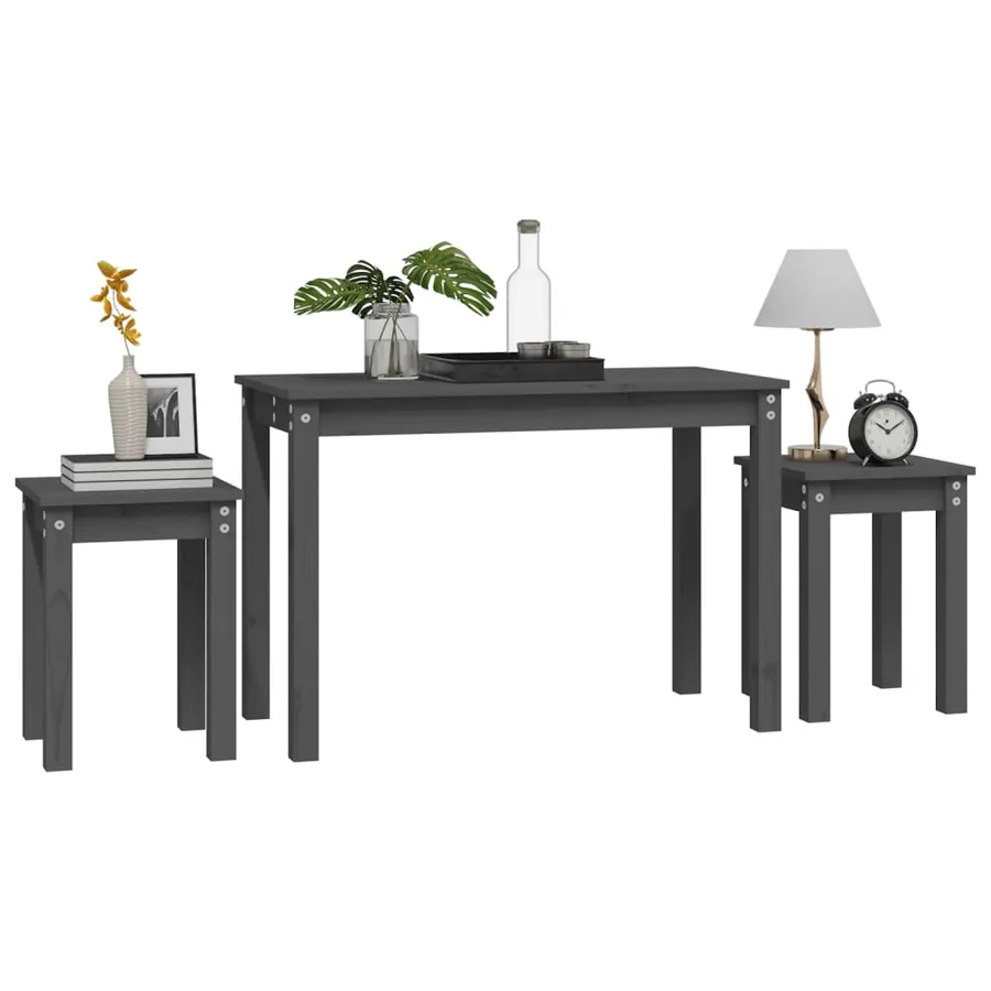 Tables gigognes 3 pcs Gris Bois de pin massif - 4