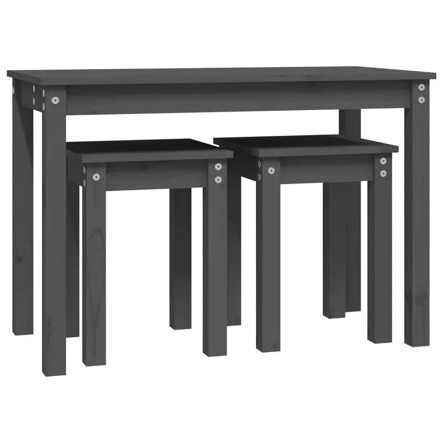 Tables gigognes 3 pcs Gris Bois de pin massif - 6