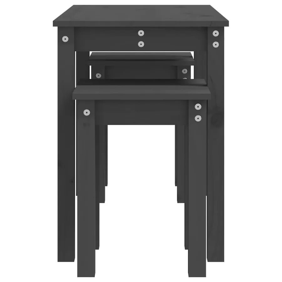 Tables gigognes 3 pcs Gris Bois de pin massif - 7
