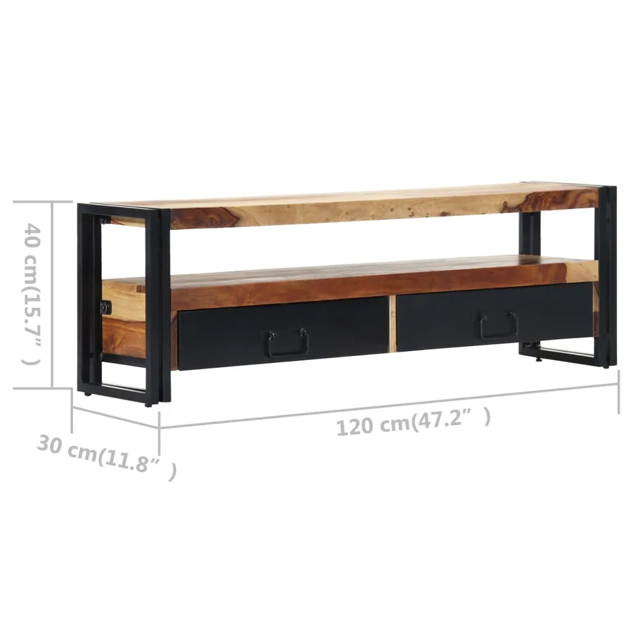 Meuble TV 120x30x40 cm Bois de Sesham solide - 9