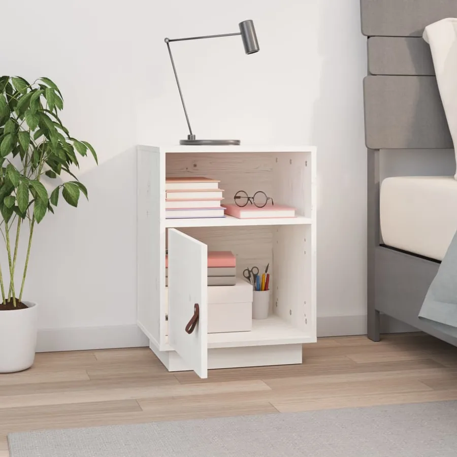 Table de chevet Blanc 40x34x55 cm Bois de pin solide - 3