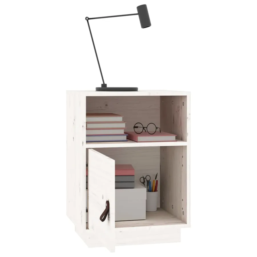 Table de chevet Blanc 40x34x55 cm Bois de pin solide - 5
