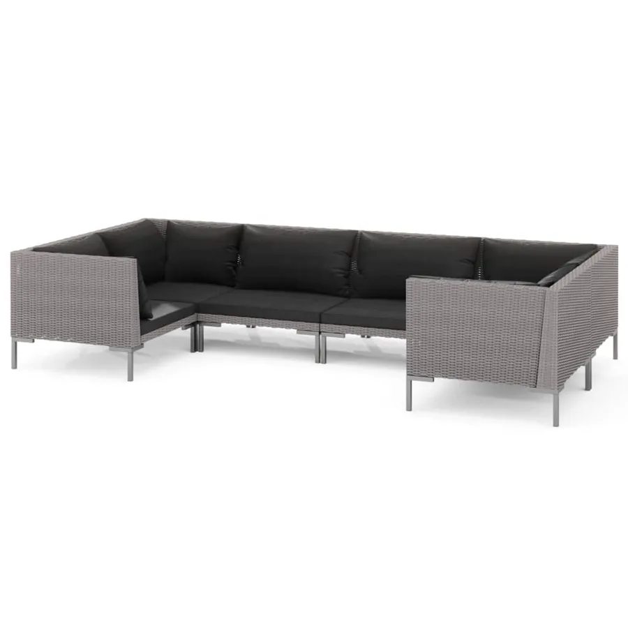 Salon de jardin 6 pcs avec coussins Résine tressée Gris foncé - 2