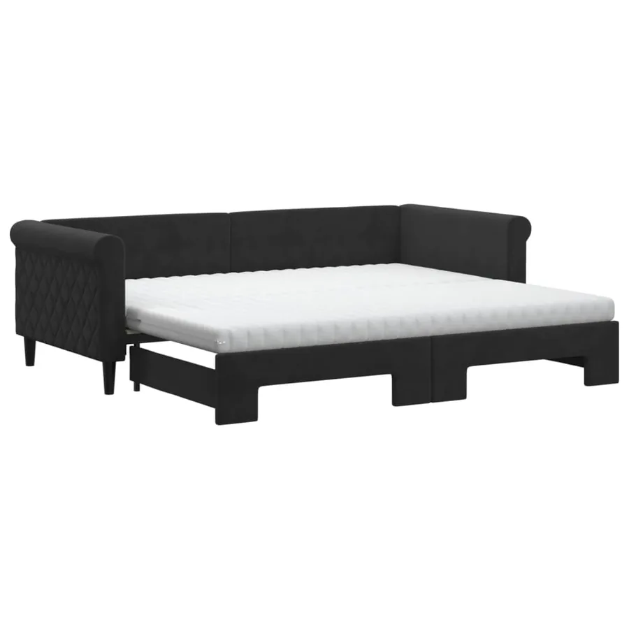 Lit de jour avec gigogne et matelas noir 90x200 cm velours - 2