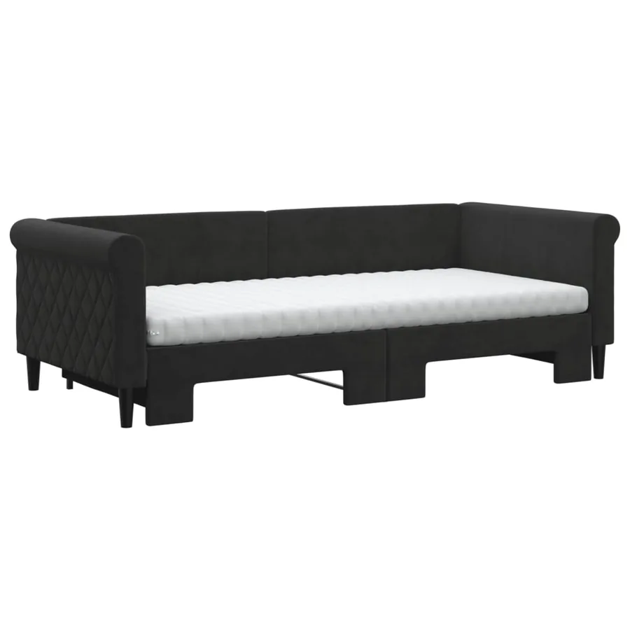 Lit de jour avec gigogne et matelas noir 90x200 cm velours - 3