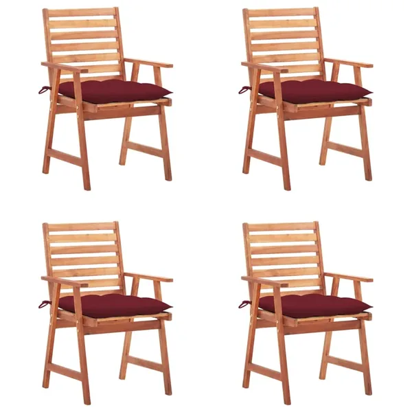 Chaises à manger d'extérieur lot de 4 et coussins Acacia massif