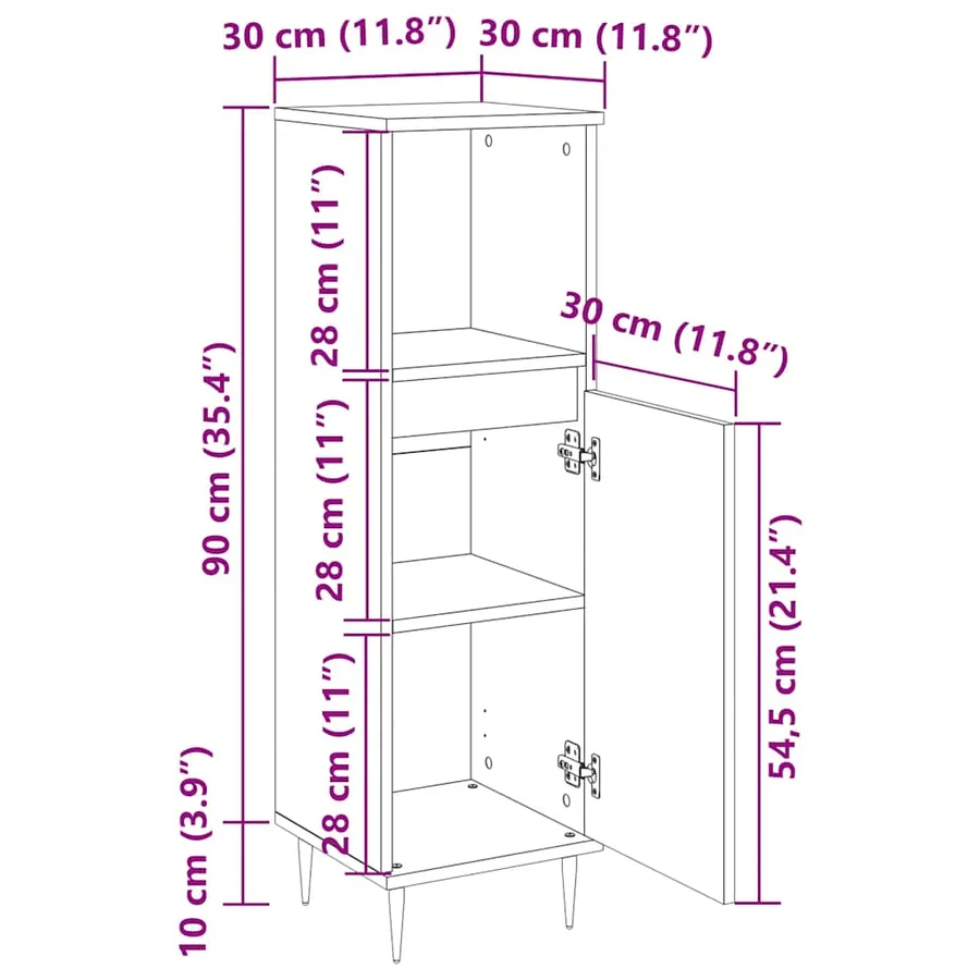 Armoire de bain chêne marron 30x30x100 cm bois d'ingénierie - 12