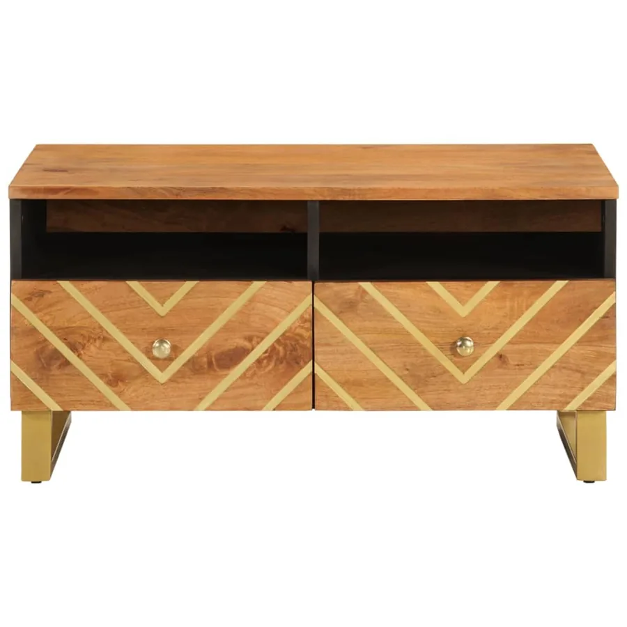 Table basse marron et noir 80x54x40 cm bois de massif manguier - 4