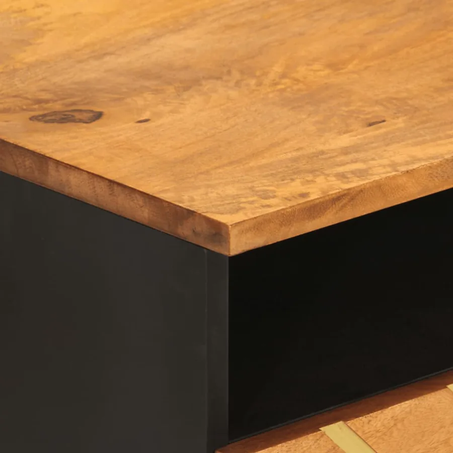 Table basse marron et noir 80x54x40 cm bois de massif manguier - 8