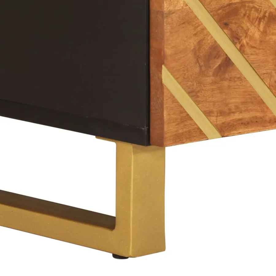 Table basse marron et noir 80x54x40 cm bois de massif manguier - 9
