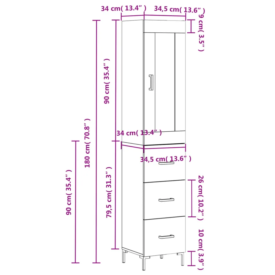 Buffet haut Chêne fumé 34,5x34x180 cm Bois d'ingénierie - 14