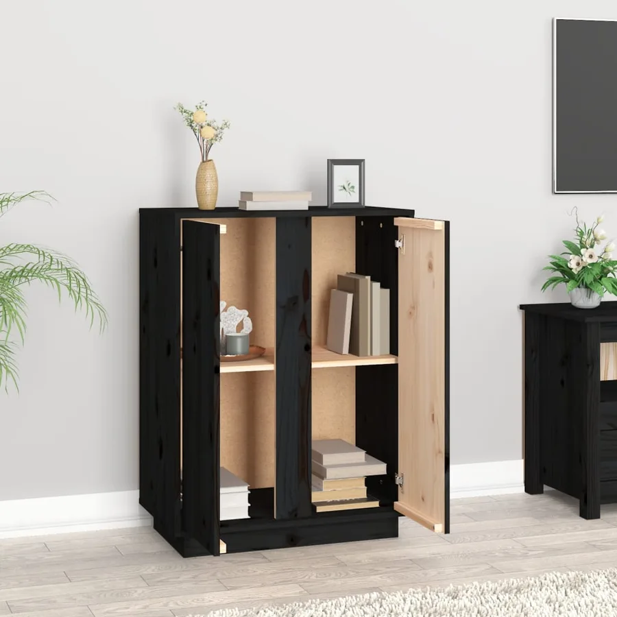 Buffet Noir 60x35x80 cm Bois massif de pin - 3