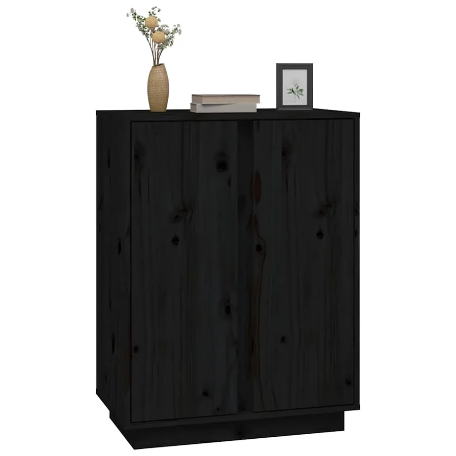Buffet Noir 60x35x80 cm Bois massif de pin - 4