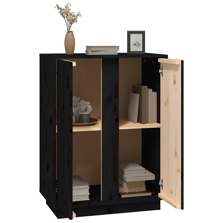 Buffet Noir 60x35x80 cm Bois massif de pin - 5