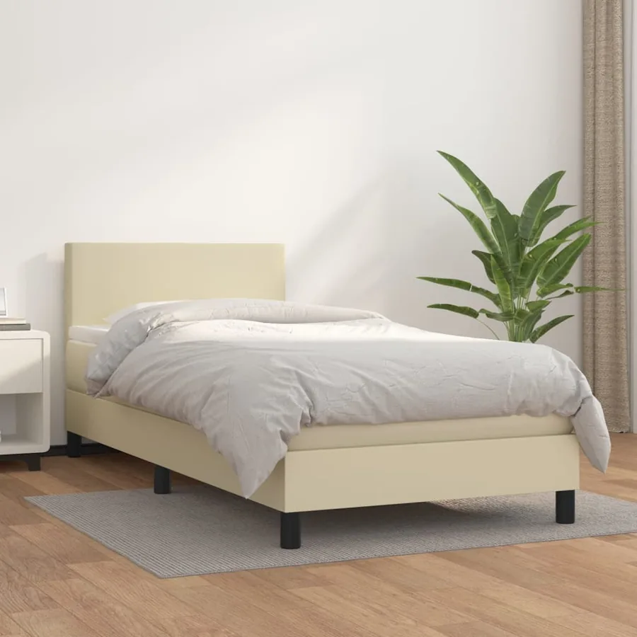 Sommier à lattes de lit avec matelas Crème 80x200 cm Similicuir