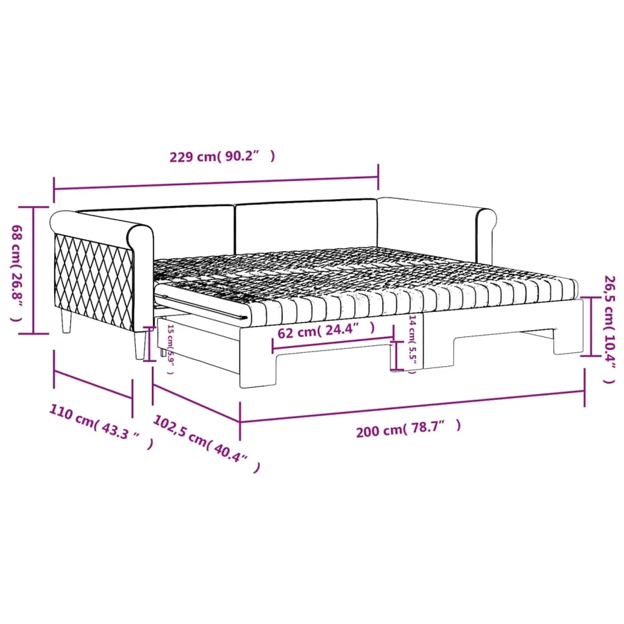 Lit de jour et gigogne et matelas gris clair 100x200 cm velours - 12