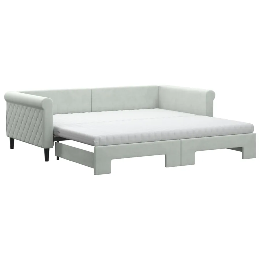 Lit de jour et gigogne et matelas gris clair 100x200 cm velours - 2