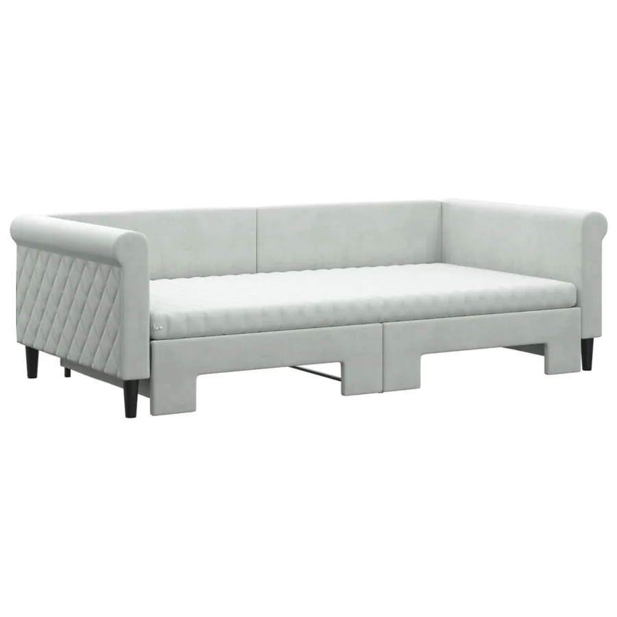 Lit de jour et gigogne et matelas gris clair 100x200 cm velours - 3