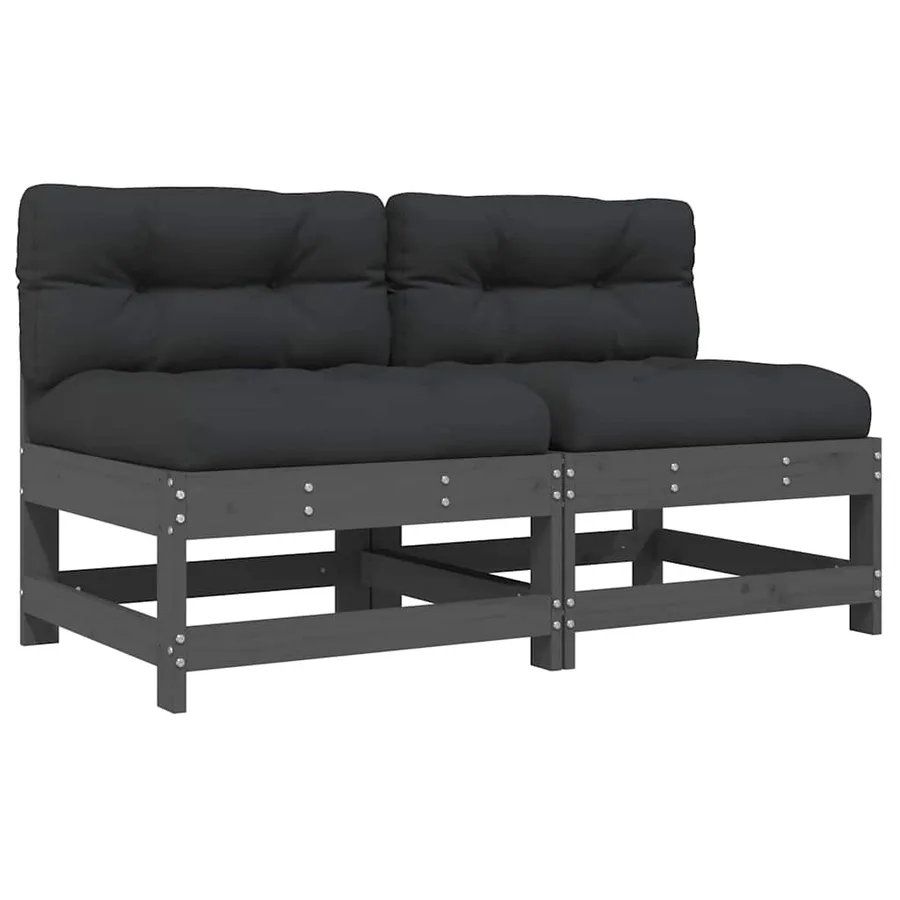 Canapés centraux avec coussins 2 pcs gris bois de pin massif - 2