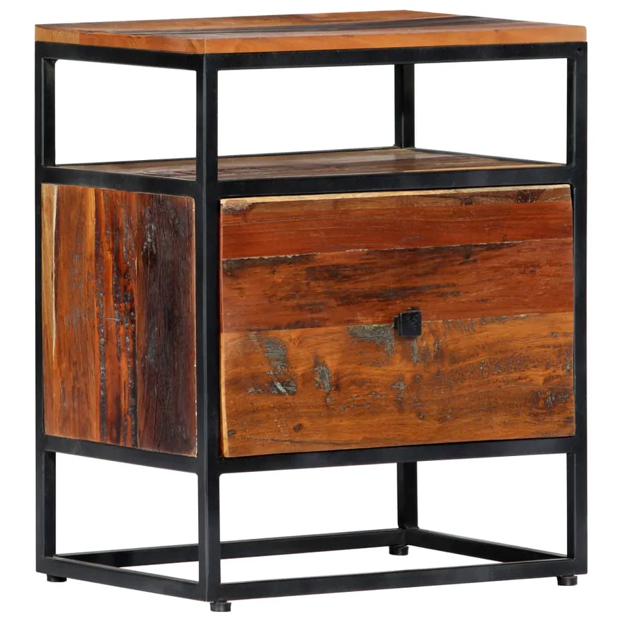 Table de chevet 40 x 30 x 50 cm Bois de récupération et acier - 10