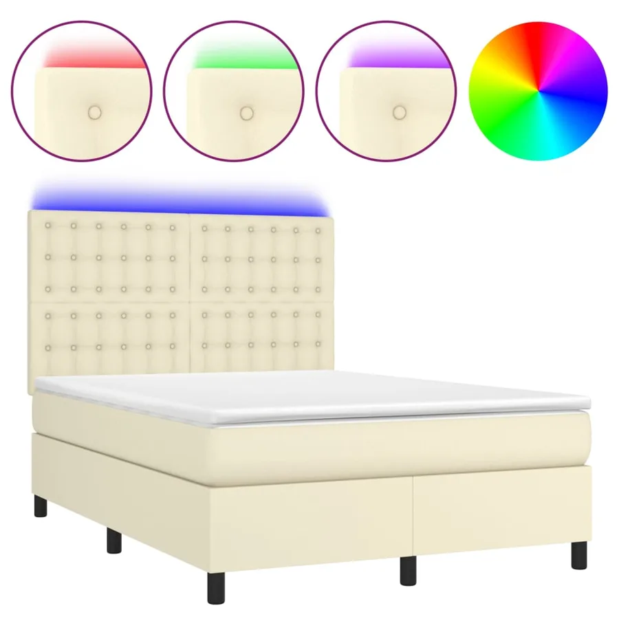 Sommier à lattes de lit avec matelas et LED Crème 140x200 cm - 2