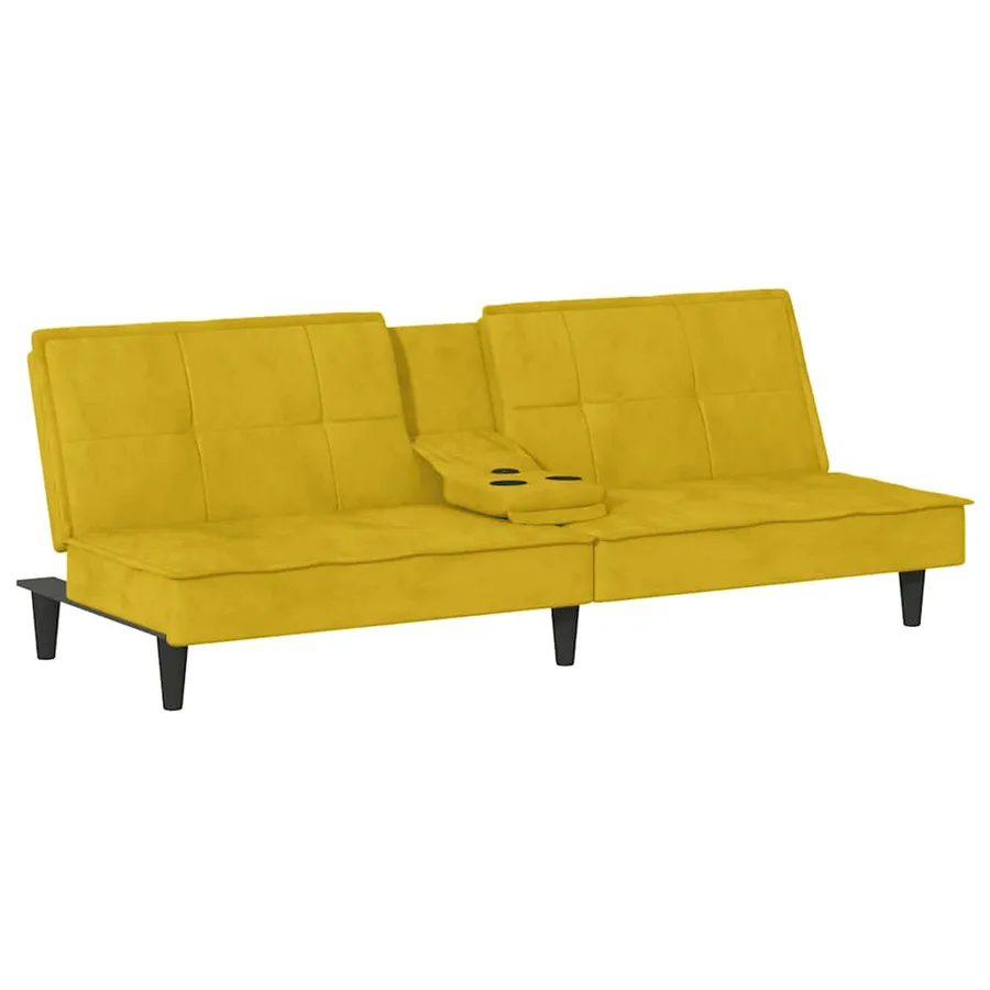 Canapé-lit avec porte-gobelets jaune velours - 2