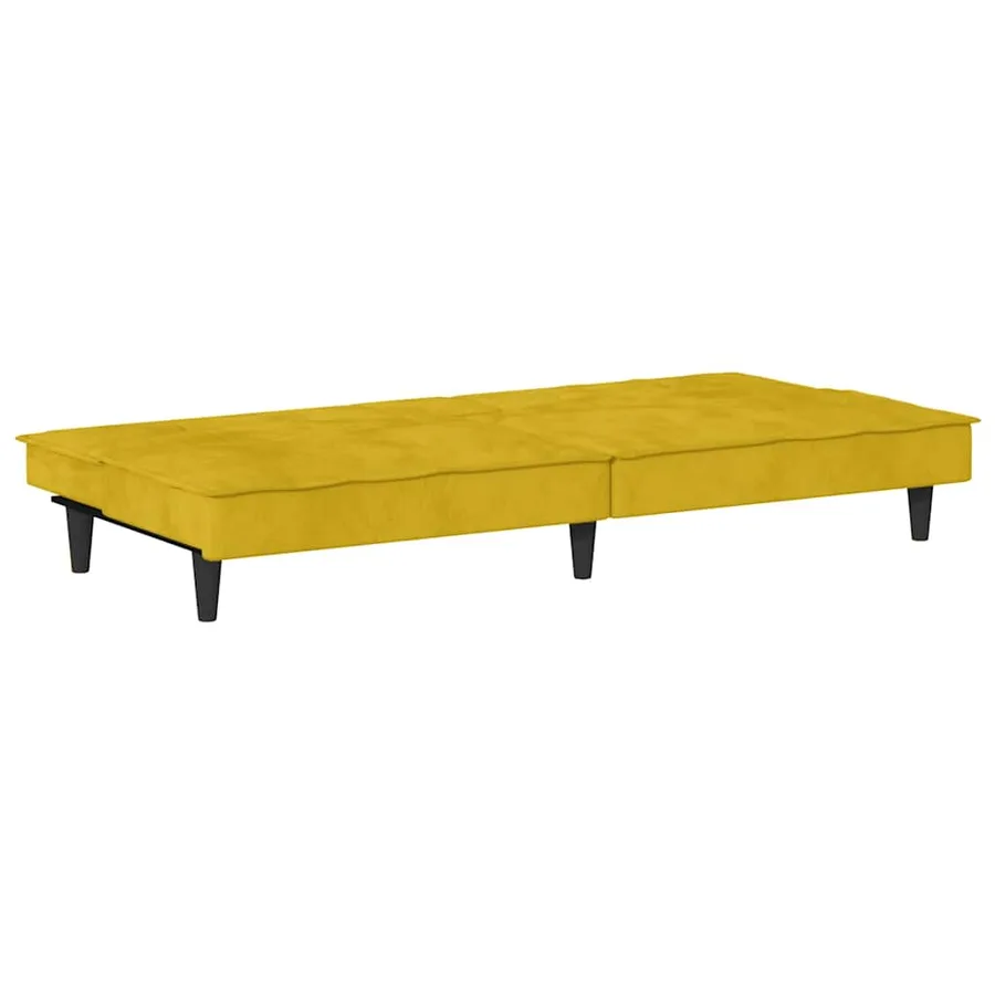 Canapé-lit avec porte-gobelets jaune velours - 8
