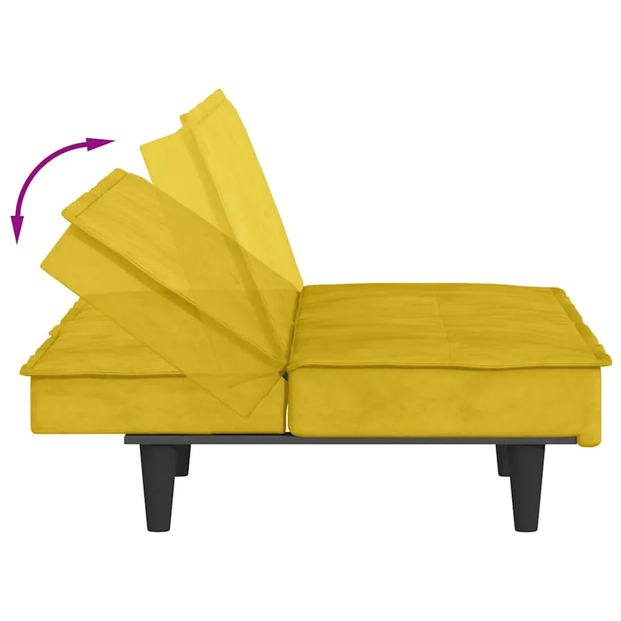 Canapé-lit avec porte-gobelets jaune velours - 9