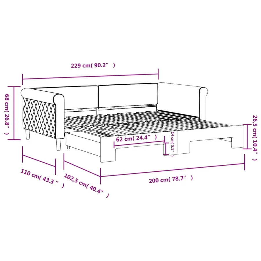 Lit de jour avec gigogne sans matelas gris clair 100x200 cm - 11