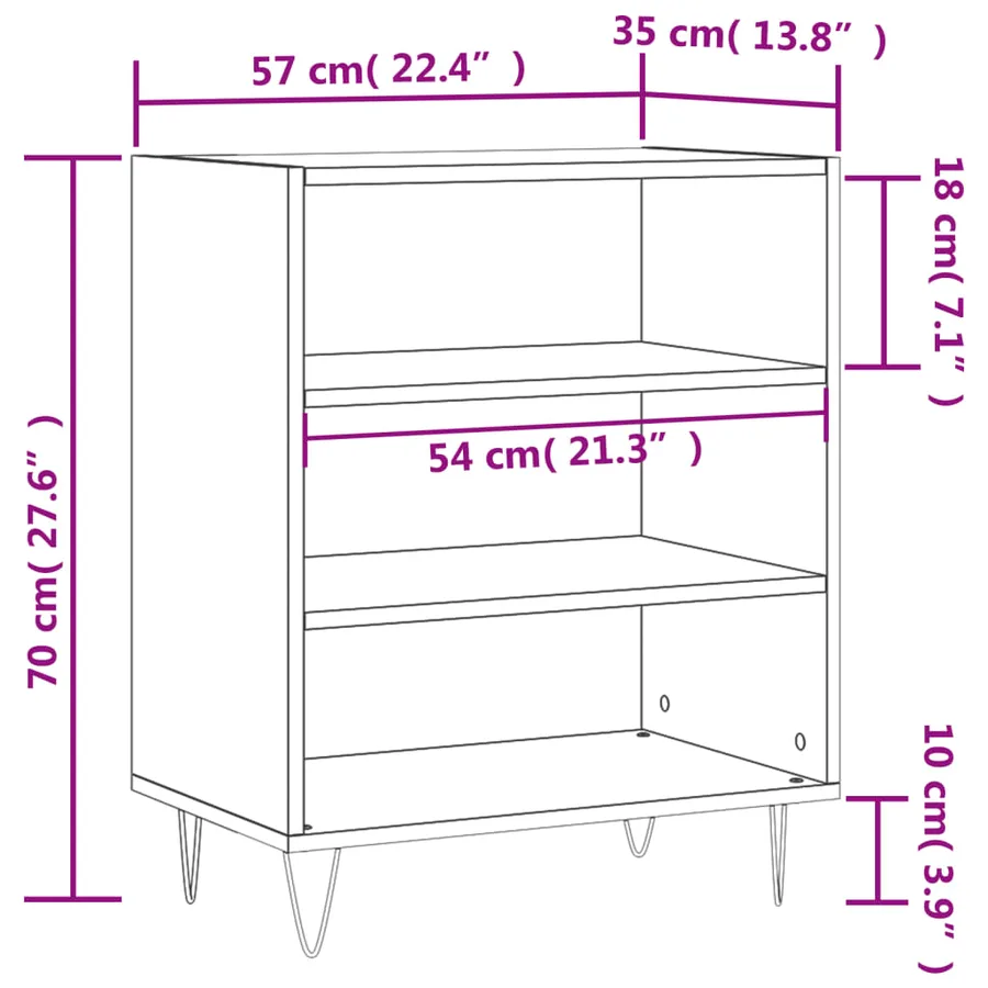 Buffet blanc brillant 57x35x70 cm bois d'ingénierie - 9