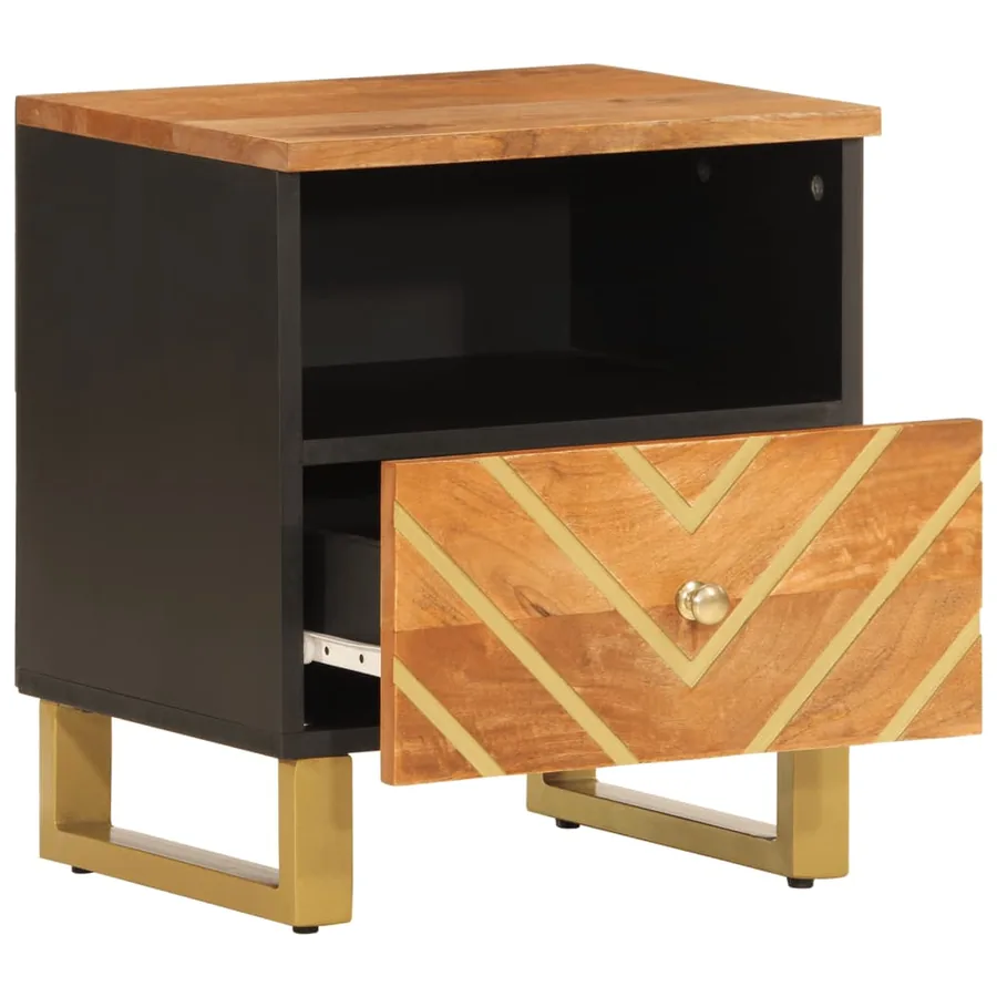 Table de chevet marron et noir bois de manguier solide - 3