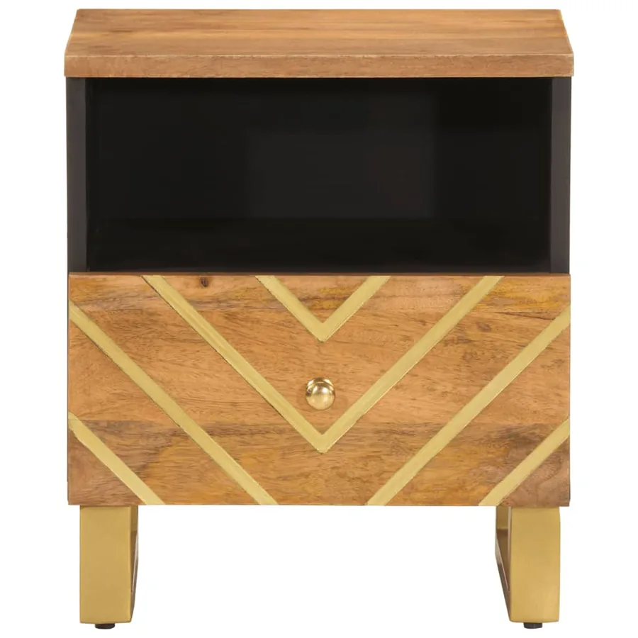 Table de chevet marron et noir bois de manguier solide - 4