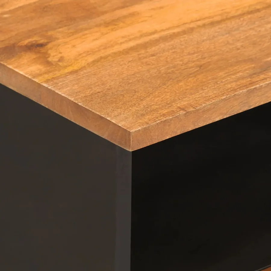 Table de chevet marron et noir bois de manguier solide - 7