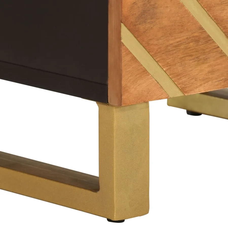 Table de chevet marron et noir bois de manguier solide - 9