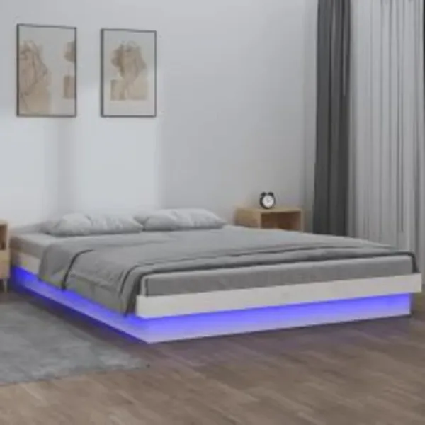 Cadre de lit à LED sans matelas blanc 140x200 cm bois massif