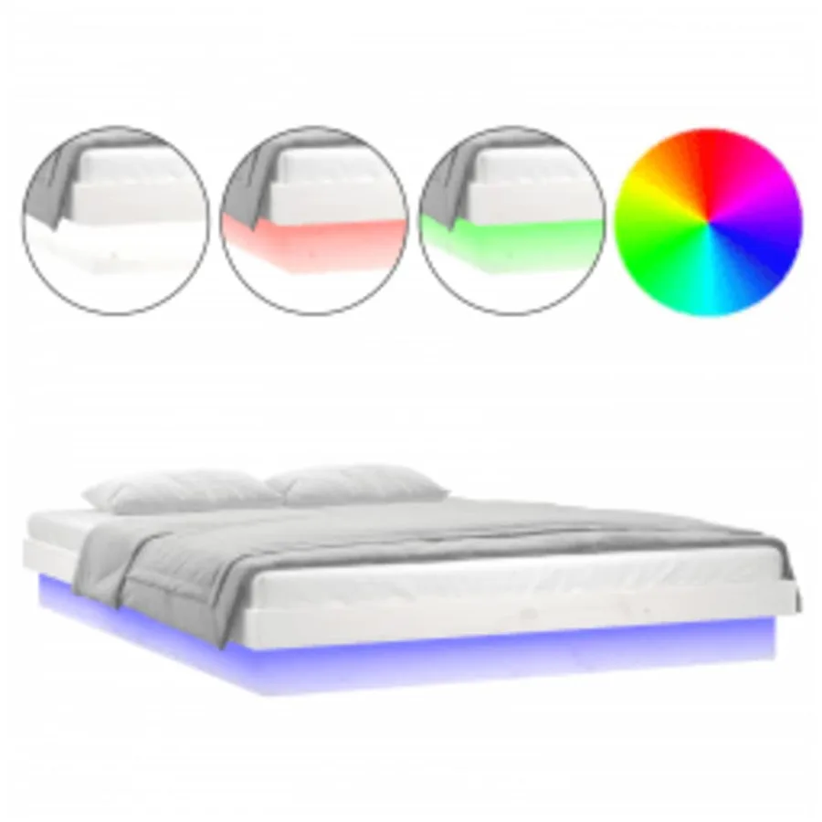 Cadre de lit à LED sans matelas blanc 140x200 cm bois massif - 2