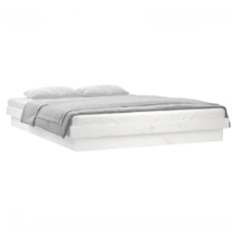 Cadre de lit à LED sans matelas blanc 140x200 cm bois massif - 3