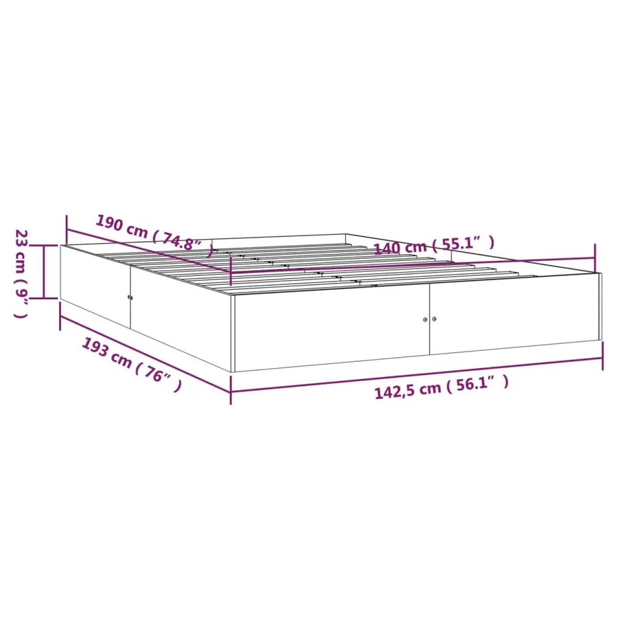 Cadre de lit sans matelas bois massif 140x190 cm - 9