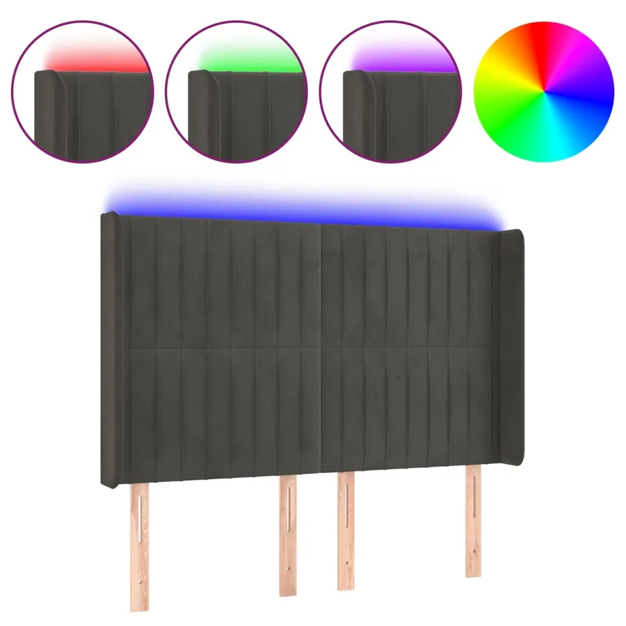 Tête de lit à LED Gris foncé 147x16x118/128 cm Velours - 2
