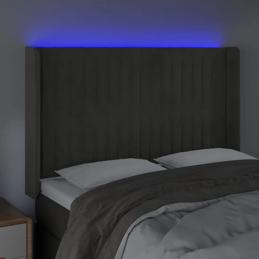 Tête de lit à LED Gris foncé 147x16x118/128 cm Velours - 4