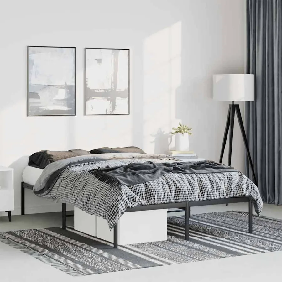 Cadre de lit métal sans matelas noir 135x190 cm