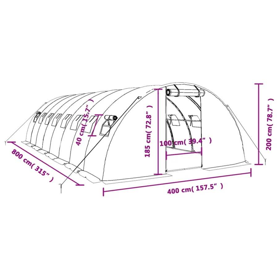 Serre avec cadre en acier vert 32 m² 8x4x2 m - 12